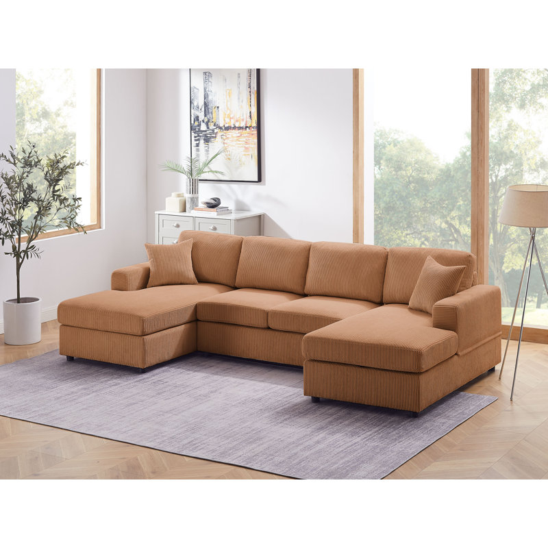 Canapé modulaire 3 pièces Althouse, 100 % polyester brun clair