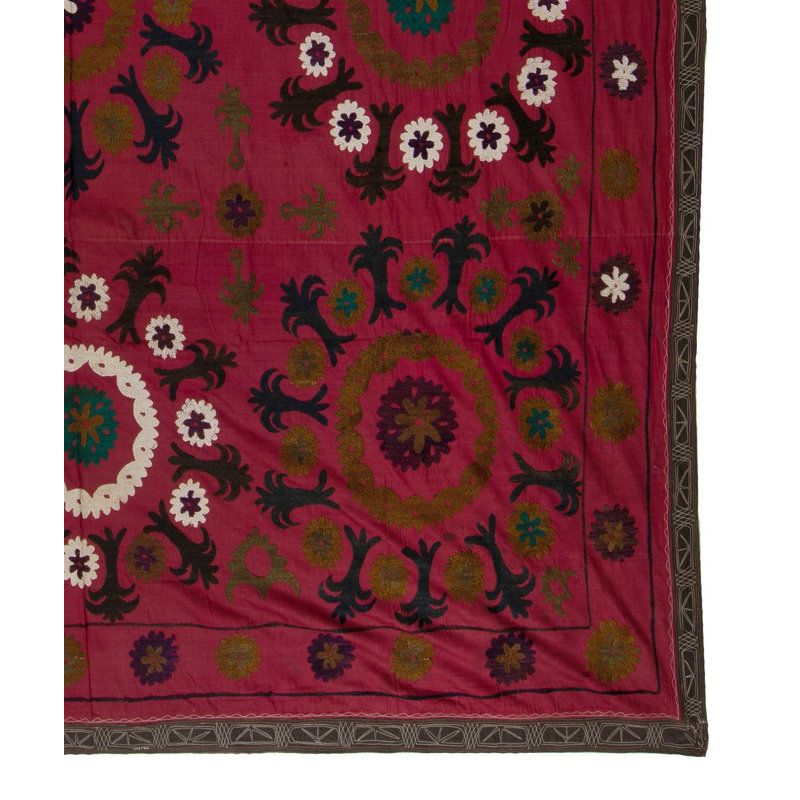 Suspension murale de 82 x 88 po. Couvre-lit en soie brodée. Jeté bourgogne rouge Nappe traditionnelle