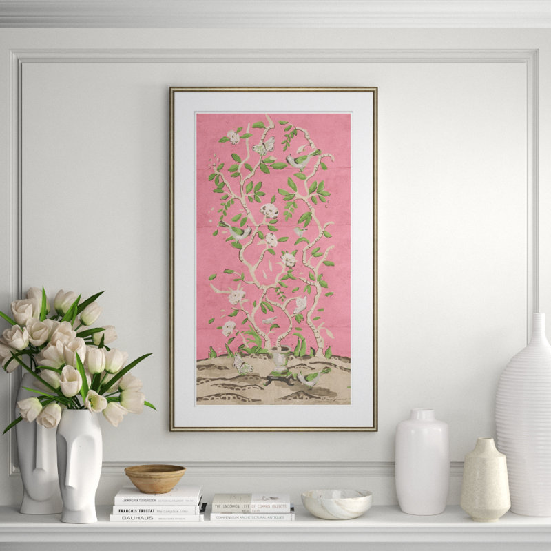 Ditchley Park in Pink Framed Acrylic Painting Print by Dana Gibson, Pink/Green/White/Brown