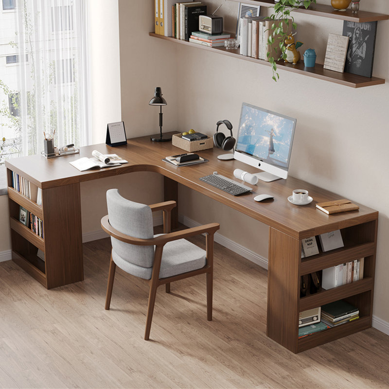 Bureaux rectangulaires en bois massif brun clair, Retour à gauche, H 29,53 po x l 70,87 po x P 47,24 po