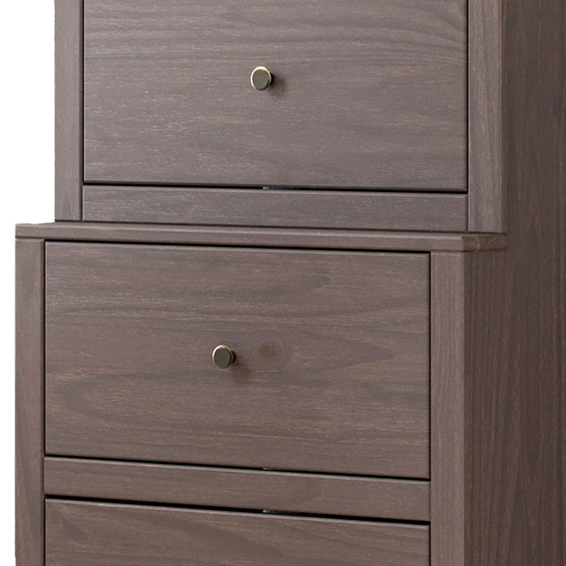 Commode haute à 4 tiroirs Stav, style planche, en bois massif, Gris