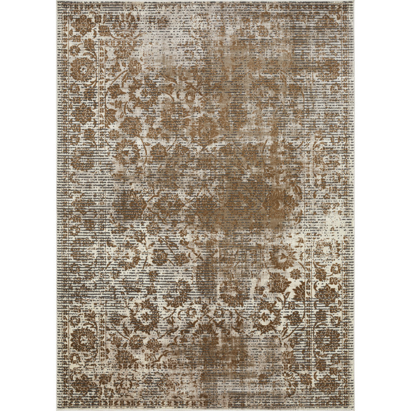 Tapis beige en polypropylène tissé à la main Raashid, Rectangle 9 pi 10 po x 12 pi 10 po