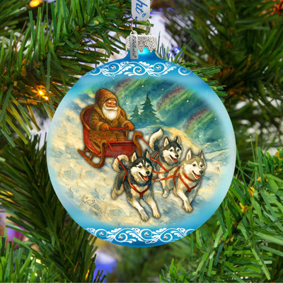 Ornement de Noël en verre en édition limitée représentant un traîneau à chiens du Père Noël, par G. Debrekht