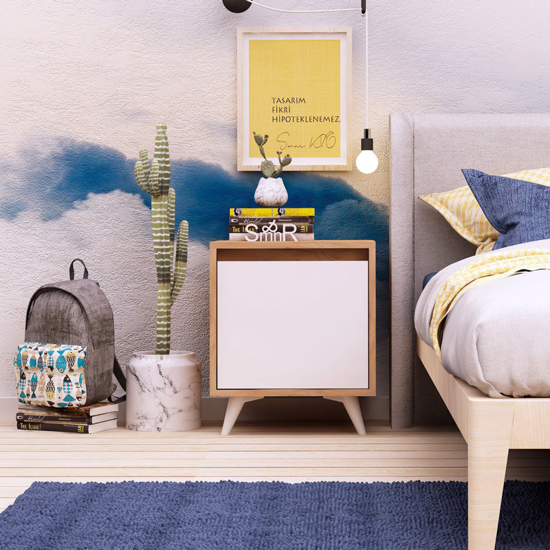 Modern Oak & White Nightstand with Numerous Shelves, 17.7 x 20.5 x 15.7 inches | 100% Melamine Coated Particle Board, Thickness: 0.7 inches | Stylish Scandinavian Design for Bedroom & Living Room Storage Solutions
