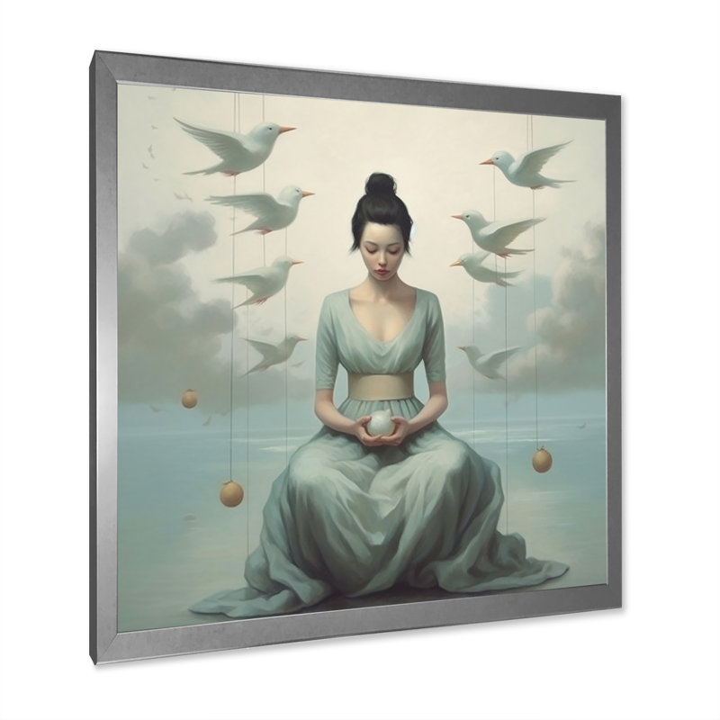 Mindfulness Gracieuse femme, méditation sur toile, H 36 po x l 36 po x P 1,5 po, Cadre simple argenté