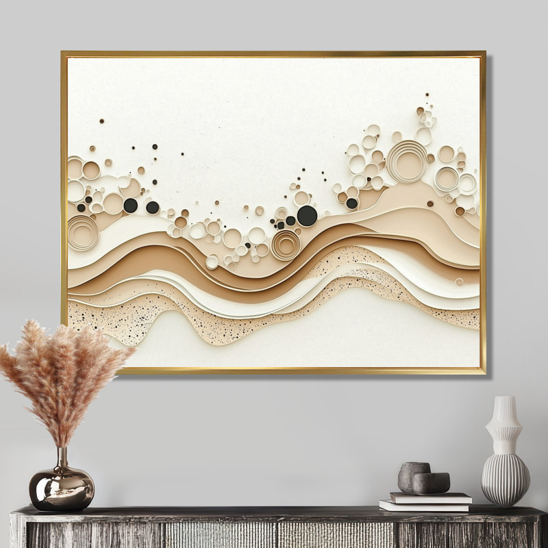 Minimalist Beige Marble River I - Abstract Marble Wall Décor, 16" H x 32" W, Floater Framed Print, Gold