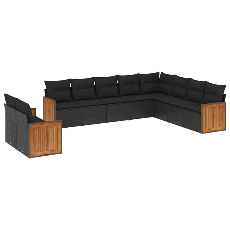 Ensemble de canapé de jardin noir, Noir, Noir