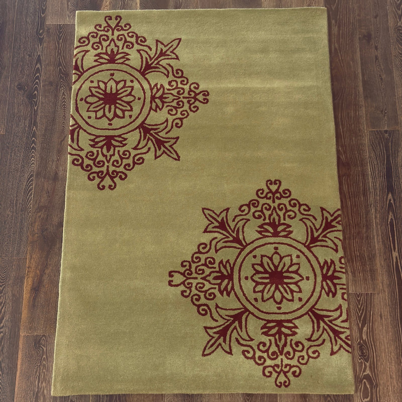 Tapis rouge en laine à motif floral abstrait touffeté à la main Ailey, 8 pi x 10 pi