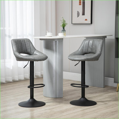 Ensemble de 2 tabourets de bar, base industrielle lourde en métal à hauteur réglable avec repose-pieds, gris ardoise | Tabouret de bar | Gris ardoise