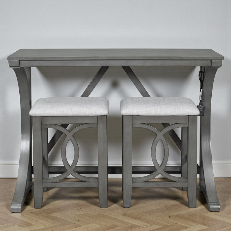 Ashbury Farmhouse 3-Piece Counter Height Dining Table Set with USB Port and Stools, Kitchen Table Set,dining room set,dinning table set