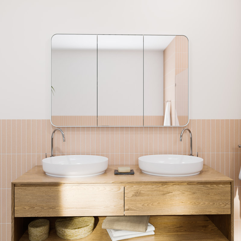 Three Door Steel Frame Square Shape Medicine Cabinet, White