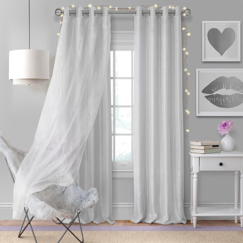 Pearl Gray Faux Silk Blackout Grommet Curtain Panel for Kids