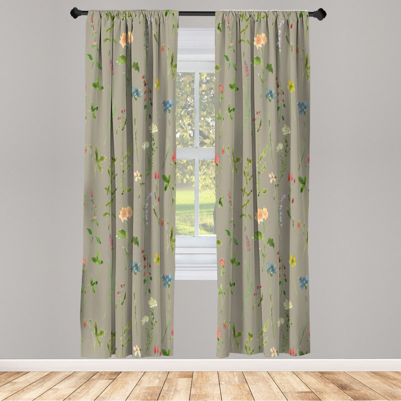 Microfiber Floral Semi-Sheer Rod Pocket Curtain Panels, 28" W x 84" L, Gray/Yellow
