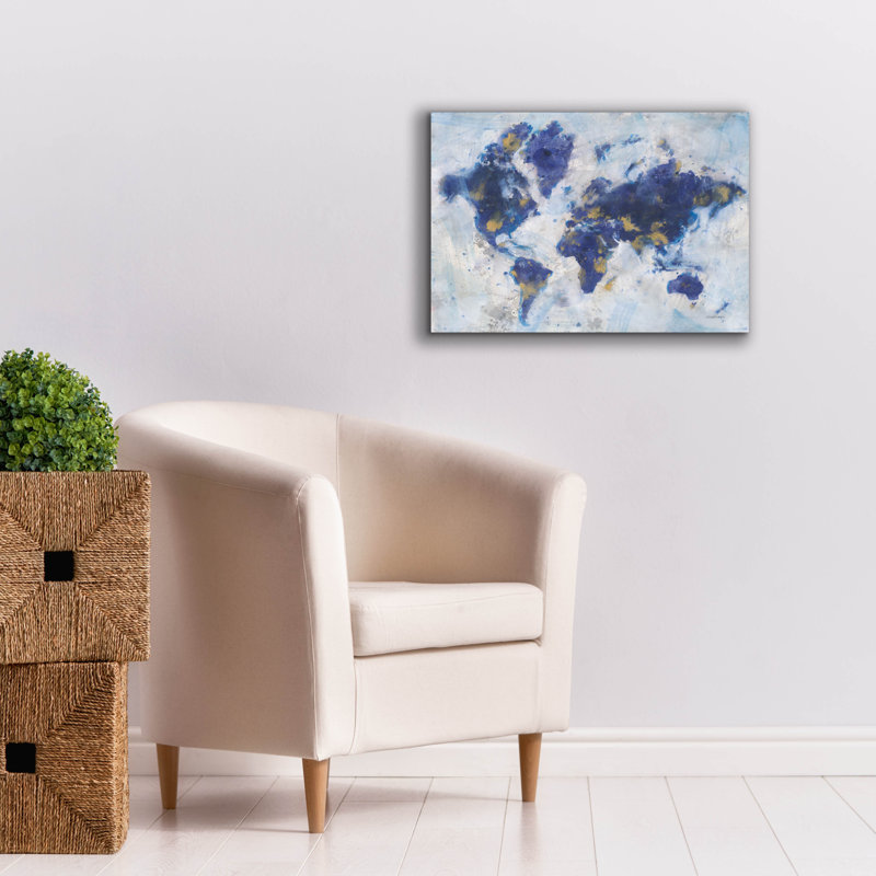Wrought Studio 'Indigo World Map' by Danhui Nai Canvas Wall Art, H 18 po x l 26 po