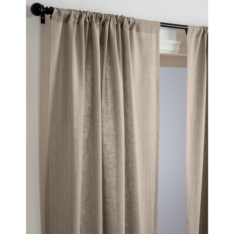 Pinstripe - 100% Pure Linen Curtain, Natural and White, 52" W x 108" L