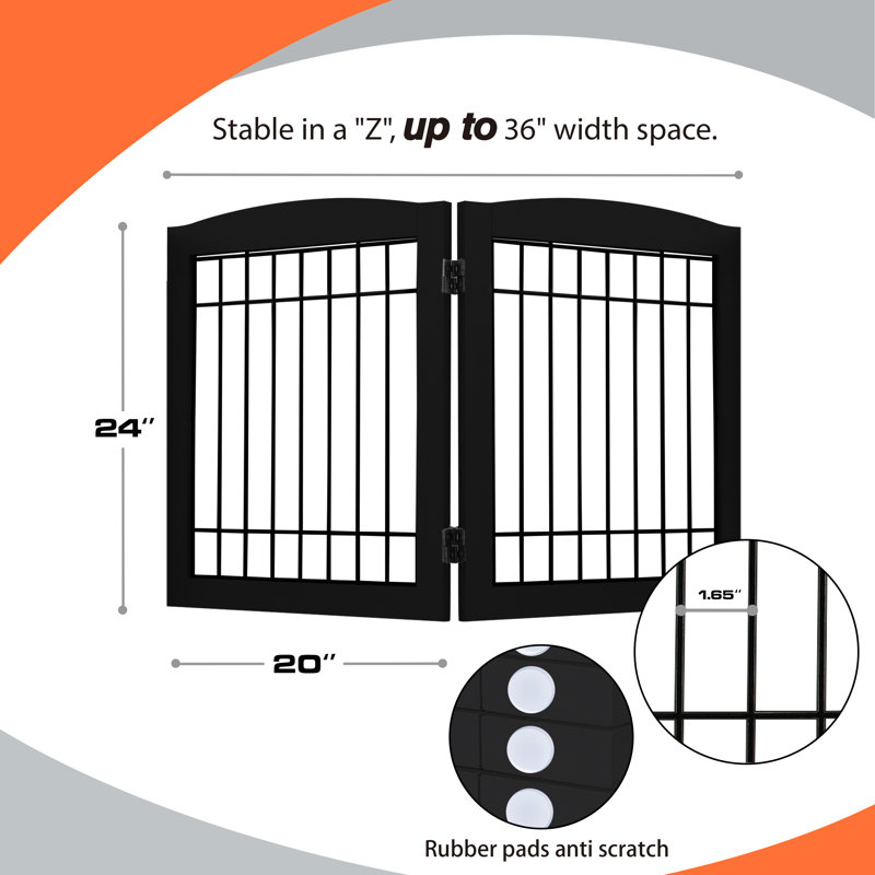 Eggleton Free Standing Pet Gate, Black, 24" H x 40" W x 0.71" D