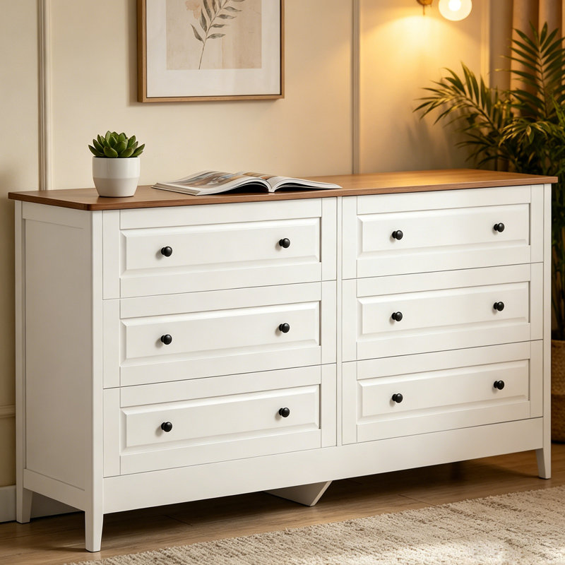 Commode moderne à 6 tiroirs pour la chambre à coucher, commodes de 55,5 po de largeur et commode, rangement pour vêtements, vestibule, couloir, chambre de bébé ou salon