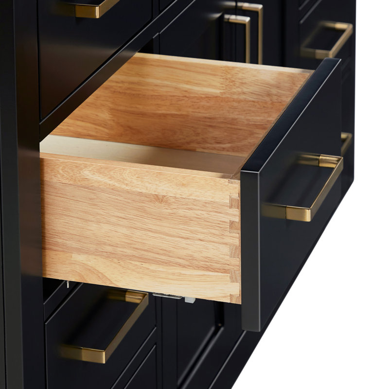 60" Single Sink Bathroom Vanity, Black, Satin Brass