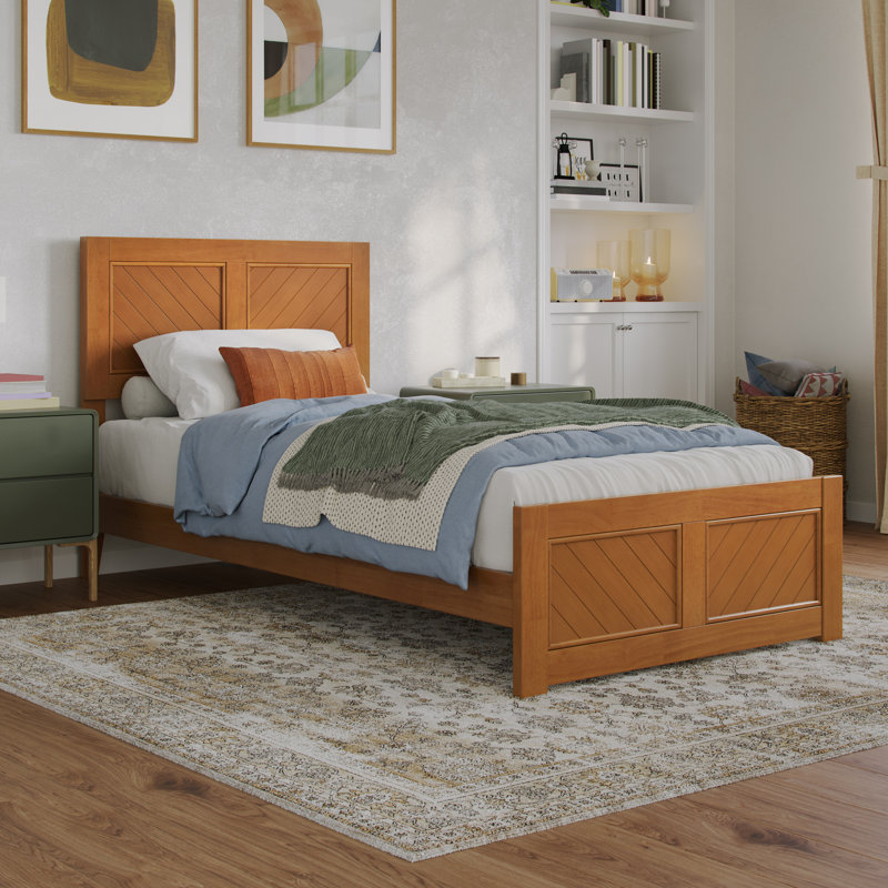 Lit plateforme en bois massif Jeinny, Caramel clair, Simple TG