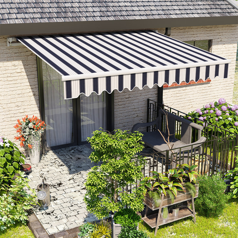 Dakota Fields 300 cm W x 250 cm D Retractable Patio Awning, 300 cm W x 250 cm D, Blue/White