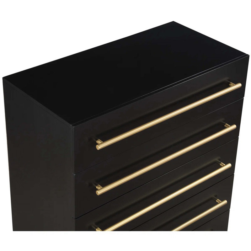 Contemporary 5-Drawer Chest With Gold Accent, Black/Gold