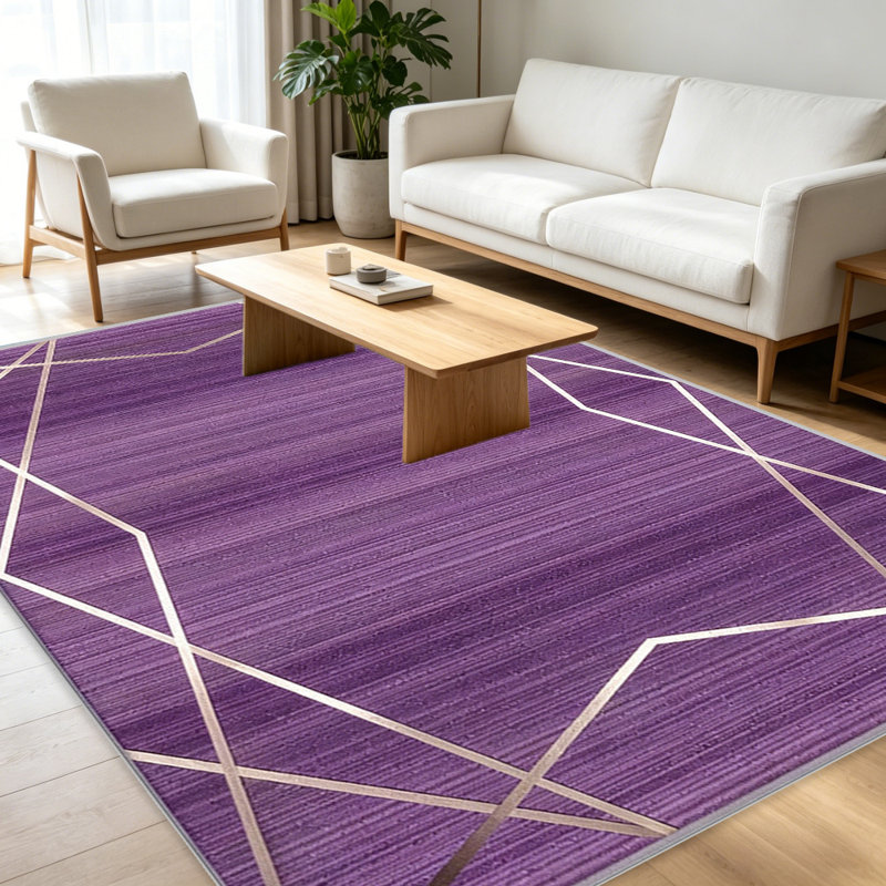 Purple Gold Geometric Line carpet-easy to clean, machine-washable, soft and comfortable; suitable for door mats, kitchens, living rooms, bedrooms, corridors, and laundry areas. Easy to clean, durable carpet for home decoration.