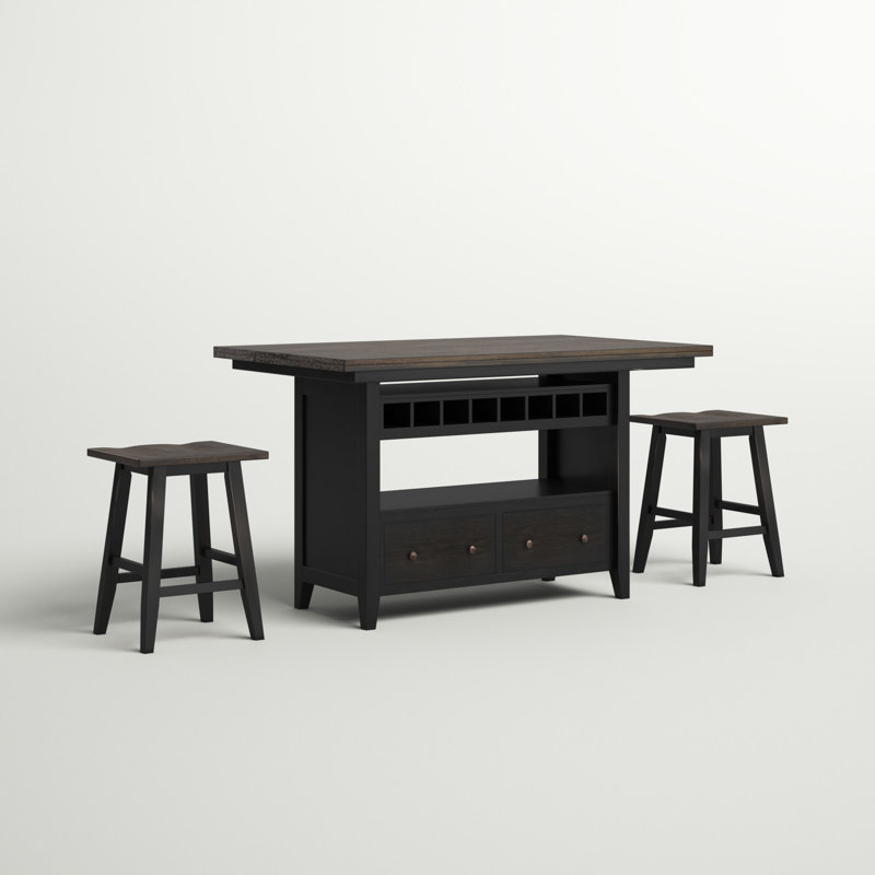 Athey Solid Wood Top Kitchen Island Set, Counter Stool (24” Seat Height)