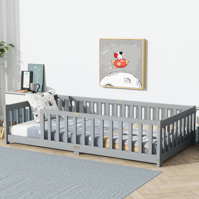 Lit simple gris avec clôture, idéal pour l'exploration, plateforme à 7 lattes, lattes en contreplaqué de confort, résistance optimale, facilite la transition vers le sommeil