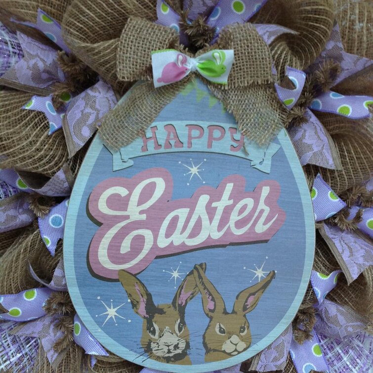 The Holiday Aisle® Easter Ribbon Wreath with Bunnies and Eggs