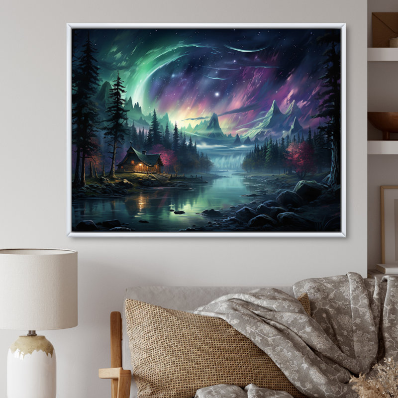 Impression sur toile «Northern Lights Ethereal Enchantment I», H 24 po x l 32 po x P 1 po, Cadre flottant blanc