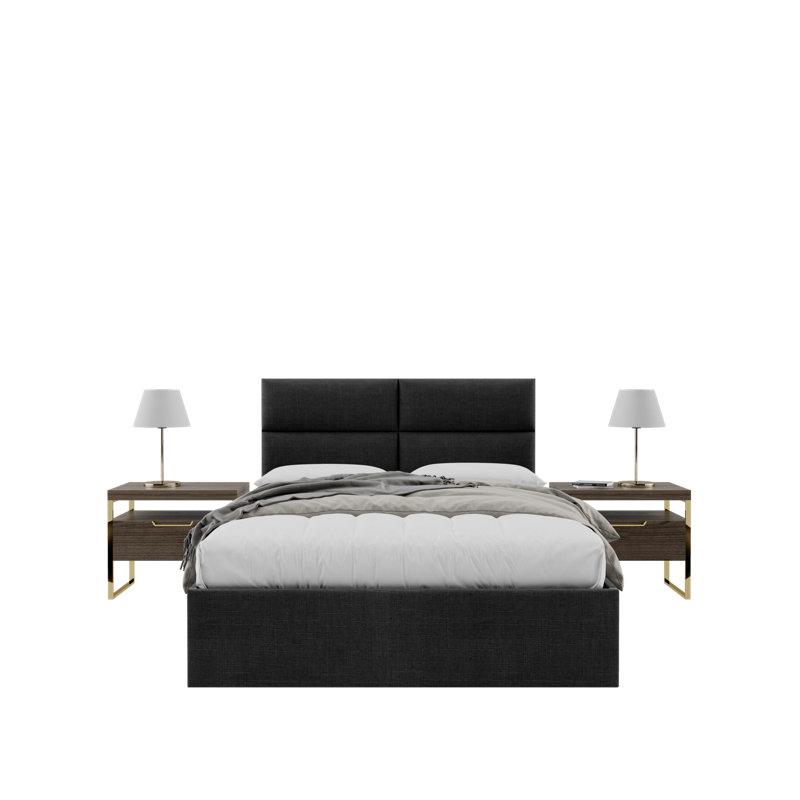 Sapan Upholstered Headboard, Queen, Cotton Blend Weave Steel Black