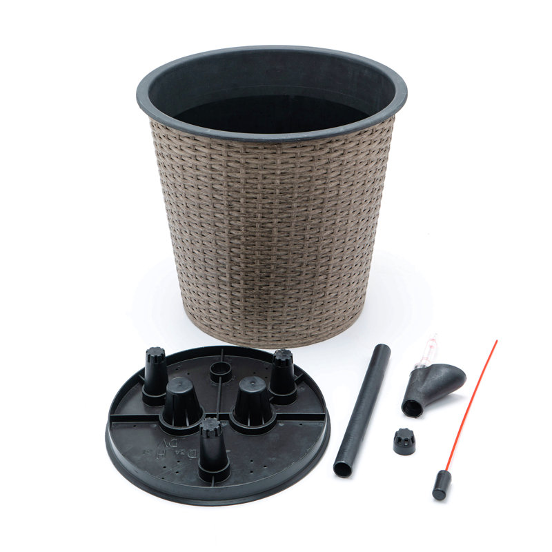 13 In.Gray Wicker Self-Watering Planter, 12.2" H x 13.4" W x 13.4" D