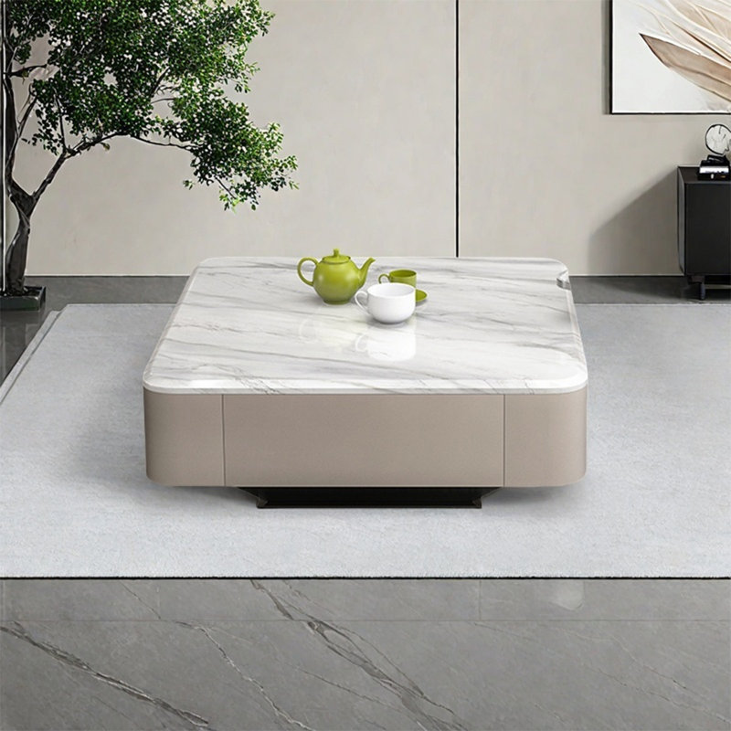 Table basse italienne en pierre carrée micro-cristalline, H 14,6 po x L 31,5 po x l 31,5 po