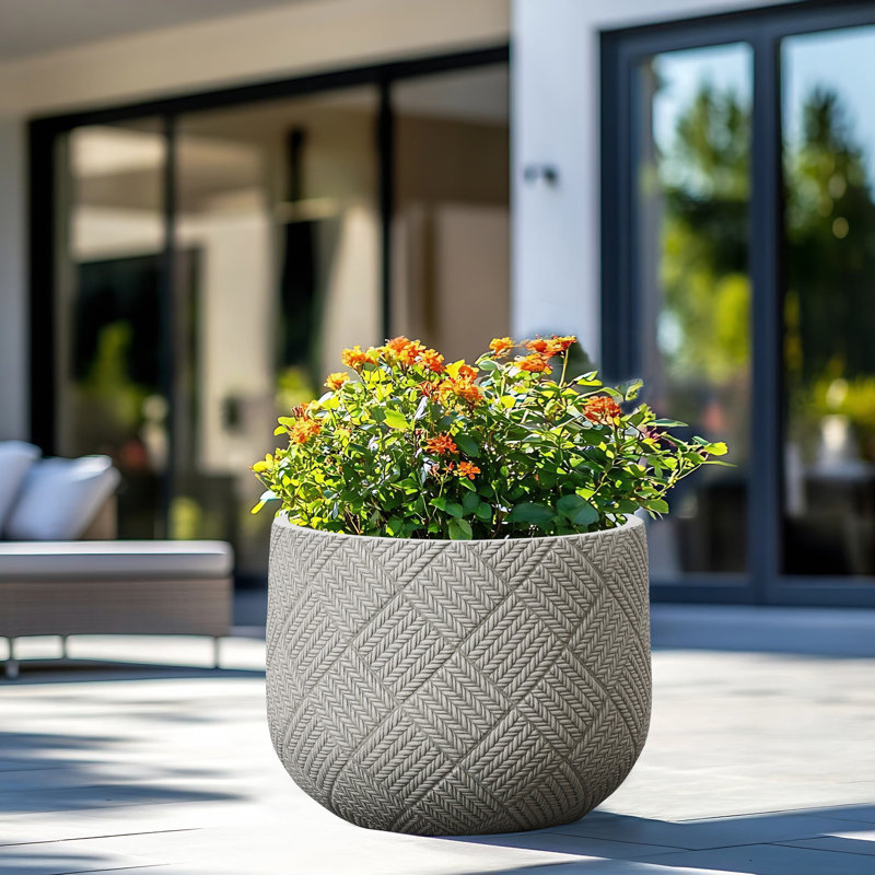 Ensemble de pots de fleurs d'intérieur et d'extérieur texturés 17,5 po de diamètre avec trou de drainage