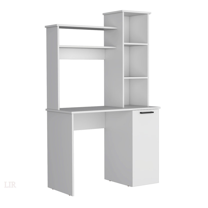Bureau d'ordinateur Carson avec huche, armoire à une porte, grande surface de travail et tablettes de rangement à 3 niveaux