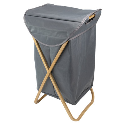 Bambanio – Foldable Fabric Laundry Hamper with Lid and Bamboo Frame – Grey
