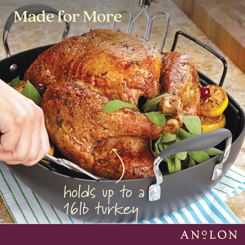 Anolon Advanced Home Hard Anodized Nonstick Roaster / Roasting Pan With Utensil Set, 6 Piece, Moonstone