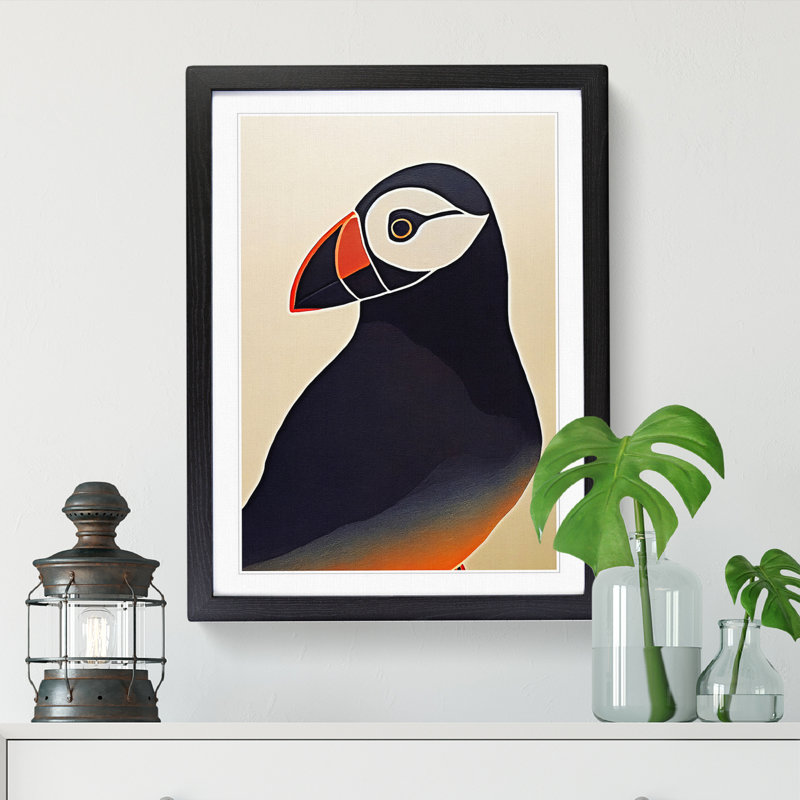 Puffin Art Vol.3 - Single Picture Frame Print, 64cm H x 46cm W x 2cm D, Oak