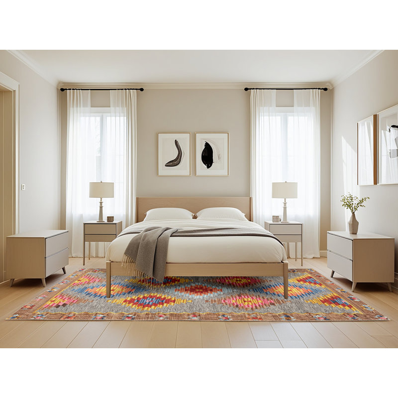 Tapis de zone rouge/jaune/rose contemporaine, Rectangle 5 pi x 8 pi