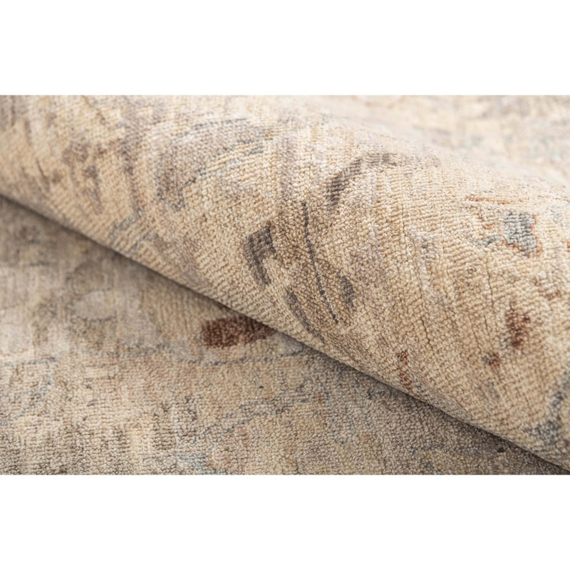 Hand Knotted Abstract Area Rug in Beige/Gray/Brown, Rectangle 5' x 8'