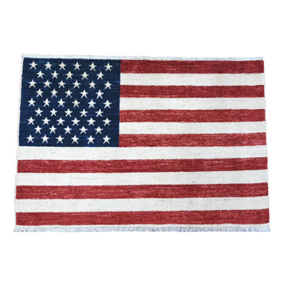 Tapis rouge en laine noué à la main 2 pi 6 po x 3 pi 9 po avec drapeau américain 28DE14699A4C44DDAAE97CE1B0F105A5