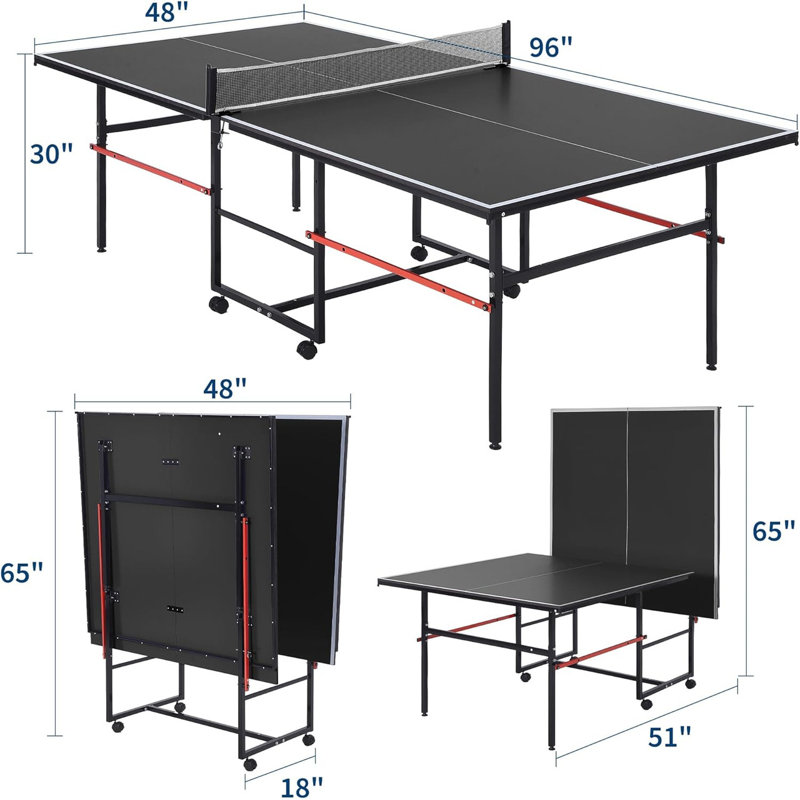 Table de ping-pong portative pliable de 8 pi avec filet, 2 raquettes et 3 balles, mode de lecture solo, jeu intérieur et extérieur