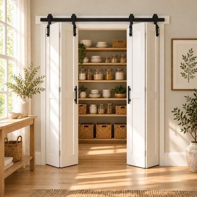 Porte de grange pliante blanche à double pliage 80 po x 84 po (20 po x 4 po) S&Z
