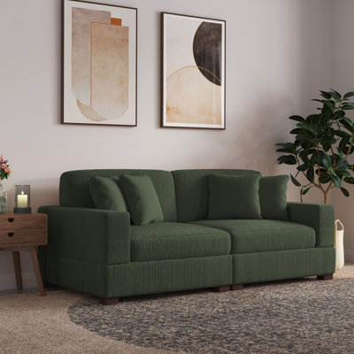 2 - Piece Upholstered Green Corduroy Modular Sectional Sofa with Pillow Back and Solid Wood Legs