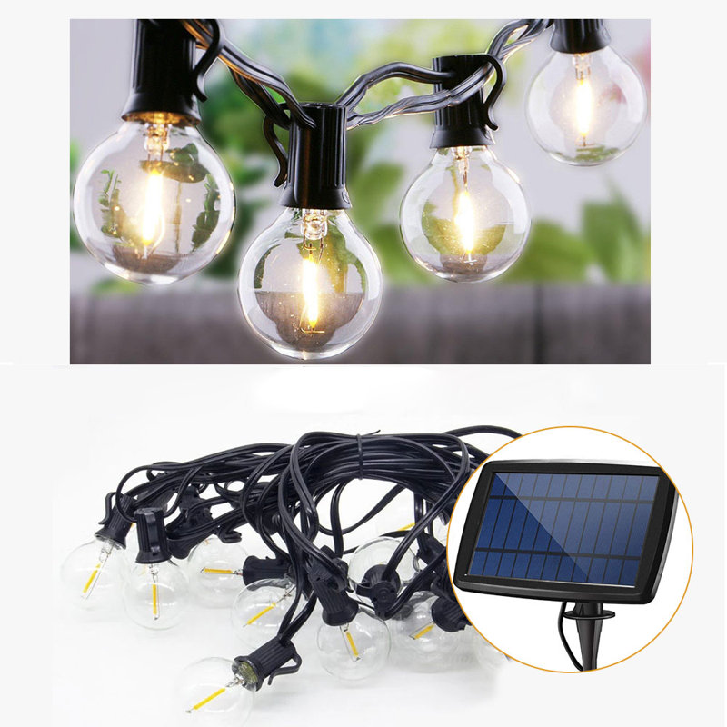 Ener-J 7.6m Solar Outdoor String Lights with 25 G40 LEDs, USB Rechargeable, IP64 Waterproof, Warm White for Garden & Patio Parties