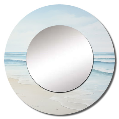 Seppala Beach Photo Tranquil Waters I - Beach Wall Mirror, Blue Round Decorative Mirror, Printed Metal Art