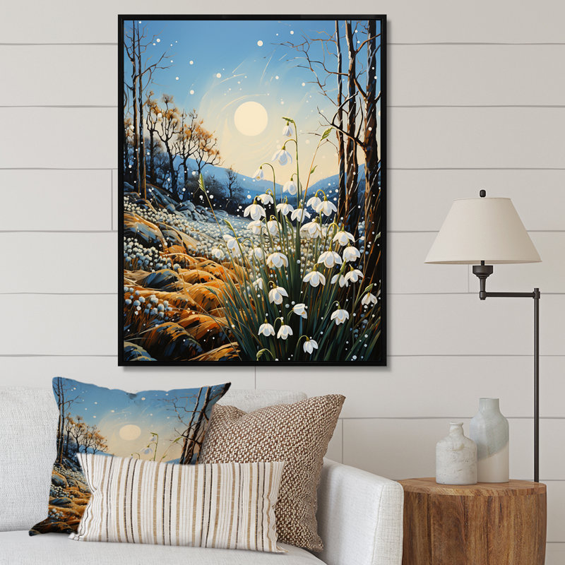 «Kretzmer White Snowdrops Field Pointillism I», reproduction sur toile, Cadre flottant noir, H 32 po x l 24 po x P 1 po