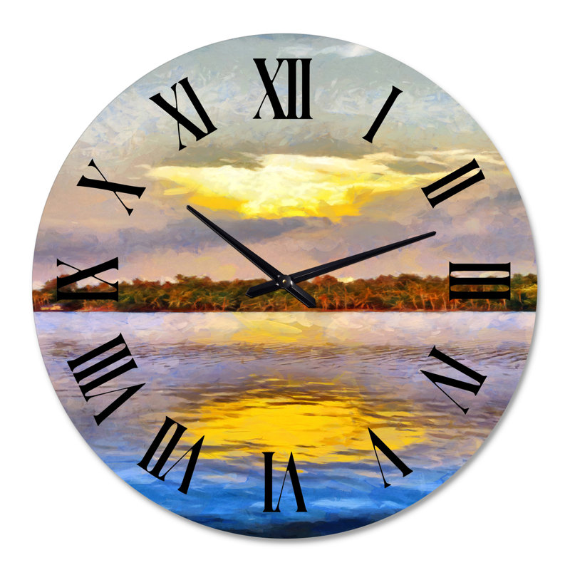 Golden Reflection of Sunshine on Lake - Horloge murale traditionnelle, Grand