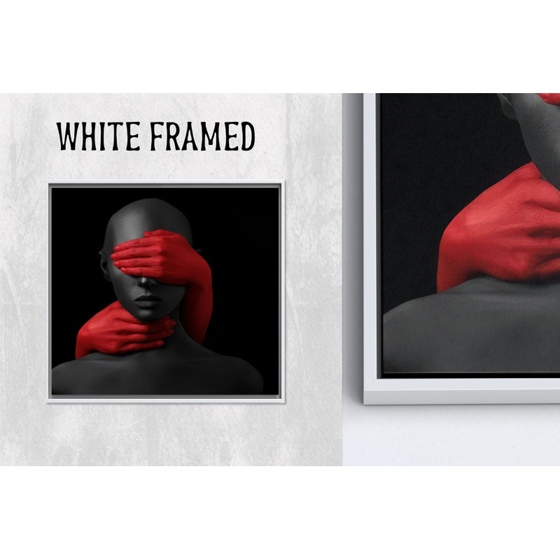 Toile Modern Couple: reproduction d'art en verre trempé noir et rouge, 1P WhiteFramedCanves, H: 19,8 po x l: 19,8 po