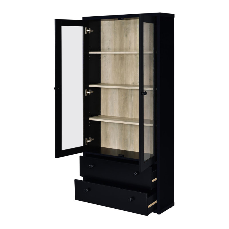 Bogard 4-Shelf Glass Door Tall Cabinet With Drawers, Black
